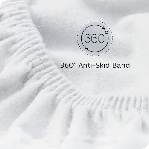 Image of Briarwood Home Extra Deep Fitted Sheet 100% Organic Cotton Flannel, Breathable, Anti-Slip, Shrink-Resistant, Wrinkle-Free, Double-Stitched, Fits Deep Mattresses, White, King