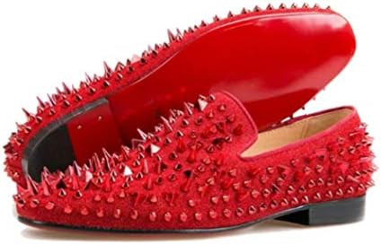 FERUCCI Men Red Velvet Slippers Loafers Flat with Red Spikes Rivets (11)