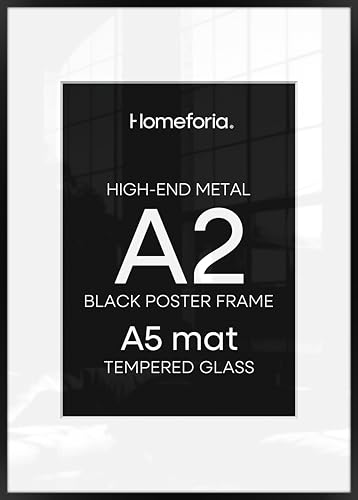 Image of Homeforia A2 Black Picture Frame, High-End Metal, A3 Mat, Glass | High End Aluminum, Tempered Glass, Acid-Free A3 Removable Mat, A2 Edge-to-Edge Display, Wall Kit, Set Of 3