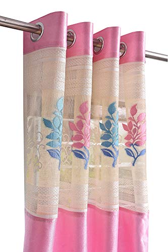 Image of Polyester Floral Patch Printed Curtains for Home Decor, Windows, Door, Long Door (Set of 2 Pcs) (Pink 7 Feet)