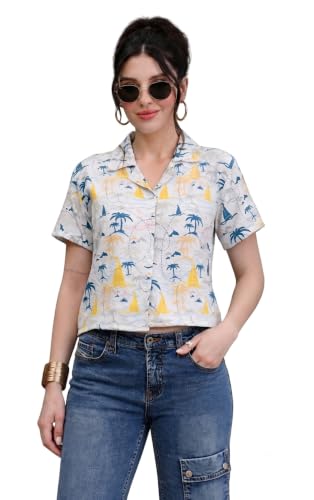Image of Zilcon Women's Cotton Printedshort Tops for Woman Half Sleeve Hawaiian Top Club Party Disco T-Shirt for Women Stylish, Festival wear, Tops