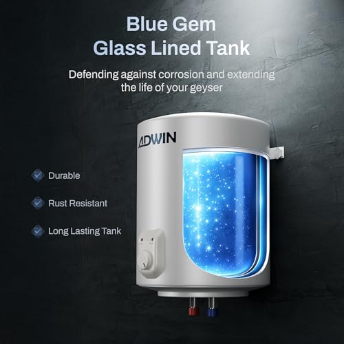 Image of ADWIN GRANDE 25L Storage Water Heater (Geyser) | Glass Lined Tank | 8 Bar High Pressure | Copper Heating Element | PUF Insulation | Hard Water Resistant | 2 Year Product & 7 Year Tank Warranty