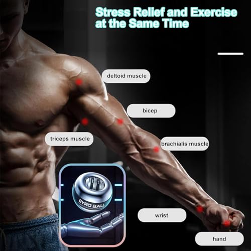 Image of Auto-Start Gyro Wrist Strengthener Ball for Grip, Forearm, Finger Exercise, Hand, Injury Recovery, Fitness Training & Muscle Building (Bag, Platinum Core, Lights, Metal Shell, Silver)