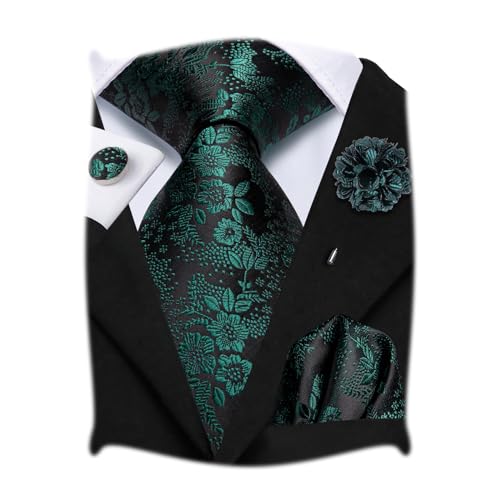 Image of Hi-Tie Mens Paisley Floral Striped Ties Set Silk Necktie and Lapel Pin for Men Pocket Square Cufflinks Set Business Wedding