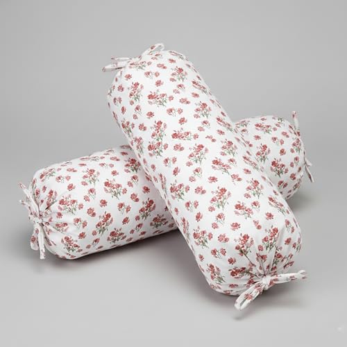 Image of IVAZA 240 TC Soft Ezyption diwan Cover Set Cotton 6 Pieces Designer Printed Standard diwan Cover Set (1 Single Bedsheet, 2 Bolster Covers, 3 Cushion Covers) Red White
