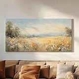 lianyibo Malerische Wildblumenwiese – Leinwandbild im impressionistischen Stil | Boho-Wandbild fürs Wohnzimmer (Querformat, 40 x 80 cm/Innenrahmen)