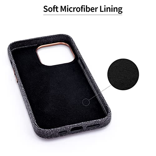 Image of Dockem Fabric Card Case for iPhone 13 Pro with Built-in Metal Plate for Magnetic Mounting, Stitched-on Genuine Leather Wallet with 2 Credit Card /ID Slots: M2F 6.1 inch Pro [Grey w /Light Brown]