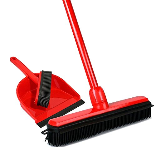 BawiTec Gummibesen Noppenbesen Friseurbesen-Set Kehrgarnitur Teleskopstiel Stiel Handfeger Kehrschaufel Tierhaare Besen Kunststoffbesen Tierhaarbesen Teppichbesen Farbe rot Kunststoff Gummi – Bild 6