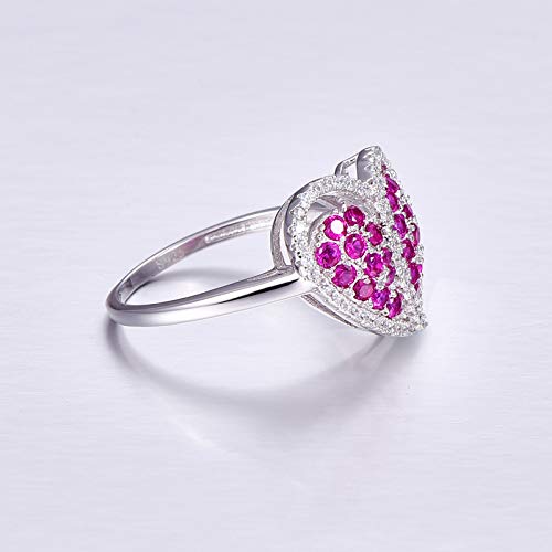 925 Sterling Silver Rings for Women, Heart Engagement Ring, Simulated Ruby Spinel Cluster Statement Wedding Band Promise Ring for Her4