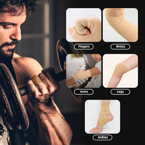 Image of OK TAPE Self Adherent Cohesive Bandages Wrap 24Packs 2 inch x 5 Yards | Non-Woven Self Adhesive Athletic Sports Wrap Tape Vet Wrap Bandages Tape for Thumb Finger Wrist Ankle (Beige)