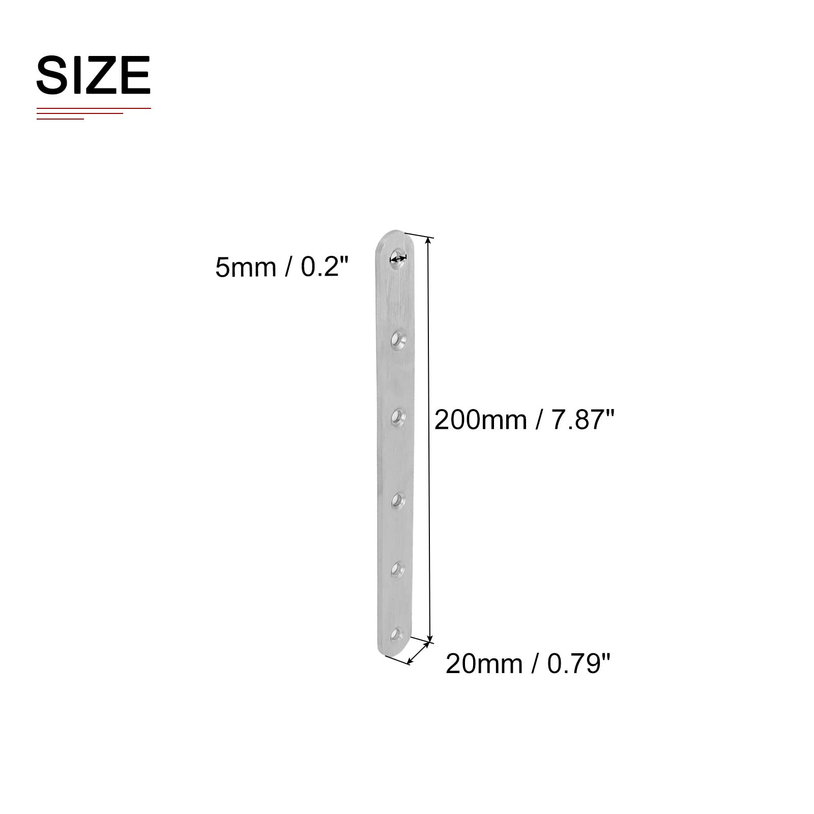 DTGN 200x20x3mm(LxWxT) Flat Straight Brace Plate -4Pack- Good for Furniture Repairing - Stainless Steel Brace Plate - Silver Tone - Image 2