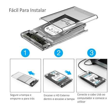 Case para HD transparente, Usb 3.0, transmissão 6gbps, Sata 2.5