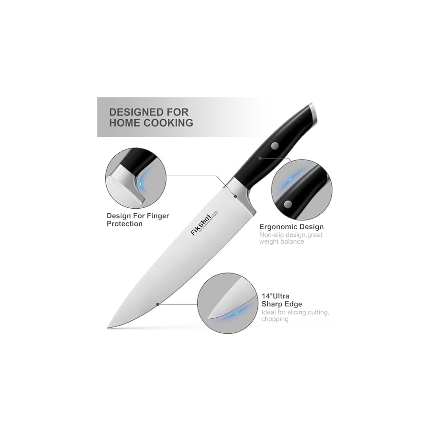 Knife Set 14-Piece Ultra-Sharp Full Tang Chef Knives with Block and Sharpener, High-Carbon Steel Black Handle for Kitchens, BBQs and Feasts, Rust-Resistant, Dishwasher-Safe, Gift for Chefs