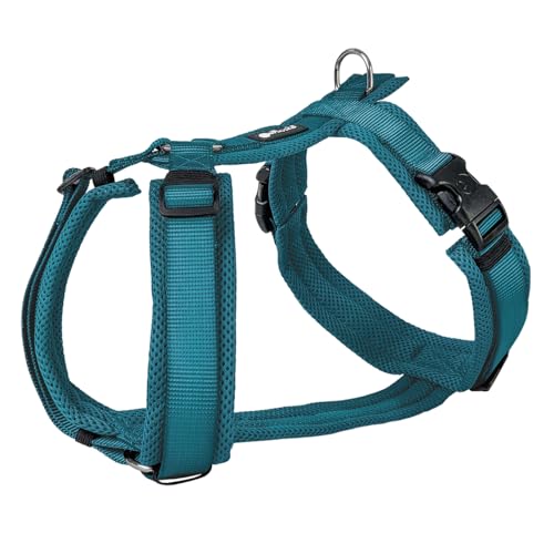 Petlando Hundegeschirr Mesh Y-Comfort – weich gepolstert, stufenlos verstellbar, besonders leicht und atmungsaktiv, fellschonend, ergonomisch – L, Petrol