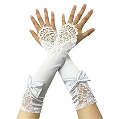 A-b- White - Long Satin Fingerless Gloves