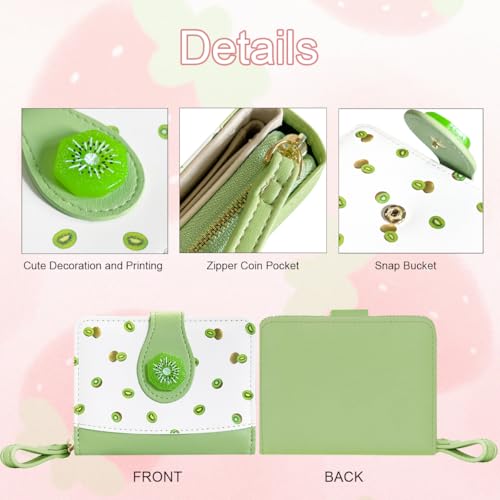 Image of Cute Print Wallet Blueberry Strawberry Cherry Wallet with Credit Card Holder Zipper Coin Purse for Women Girls (KIWI)