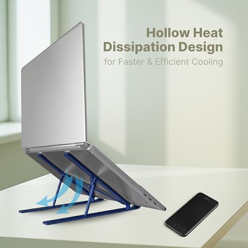 Image of Geonix Trek T3 Aluminium Ergonomic Laptop Stand | 7 Angles Adjustable Height | Anti Slip Rubber Pads | Foldable | Compatible with Laptops Upto 17 inch (Royal Blue)