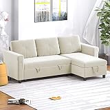 BALUS L-Shape Reversible Dutch Velvet Sleeper Sectional Sofa with Storage Chaise, Pull Out Sofa Bed,