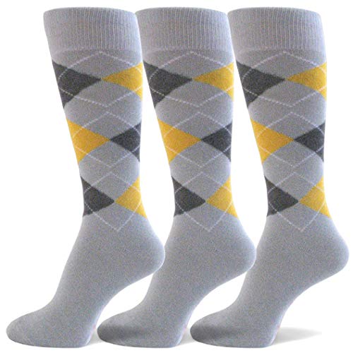 Spotlight Hosiery Elite Quality Colorful Soft Cotton Men's Groomsmen Wedding Argyle Dress Socks 3 pairs package,