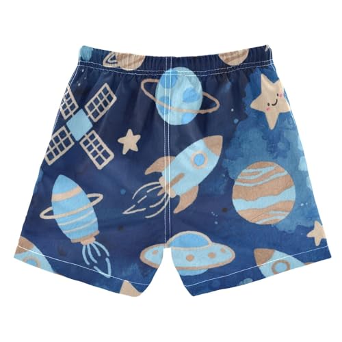 Lovely Blue Rockets Planet Workout Shorts Teens Swimming Trunks Drawstring Compression Liner Swimwear 2T2