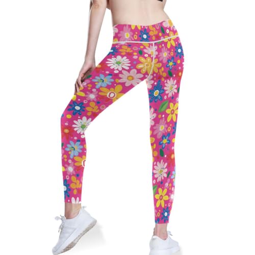 Mallas de yoga premium con efecto melocotón, pantalones florales elegantes con bolsillos 3