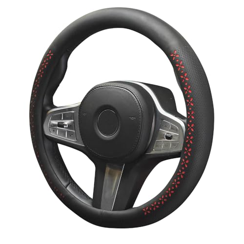 「ティエスオ」 N−BOX N−BOXカスタム 新型/旧型 ハンドルカバー 軽自動車 ステアリングカバー O型 Sサイズ PUレザー 潤い手触り 握りやすい 3Dグリップ 滑り止め 耐久性高い 軽自動車 アクセサリー ブラック&レッド MA-OS