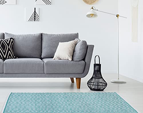 Chardin Home 100% Cotton Diamond 3X5 Area Rug Fully Reversible, Machine Washable, Turquoise Blue And White #TOP4