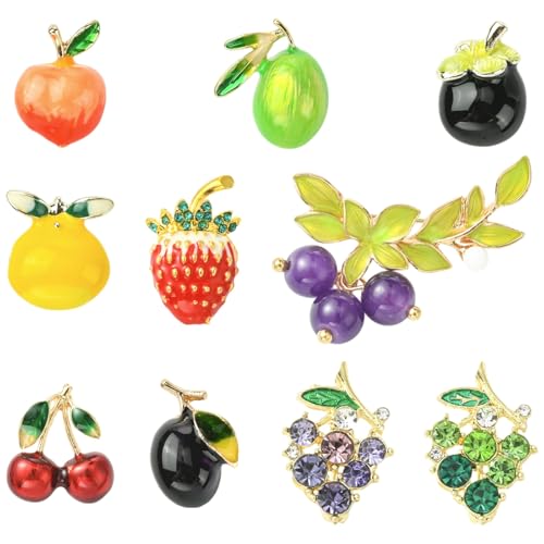 Broches fruits en émail et strass x10 pour personnaliser vos vestes et sacs à dos