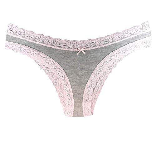 Kit 12 Calcinhas Tanga Algodão Suave Cinza Mescla Renda (M)