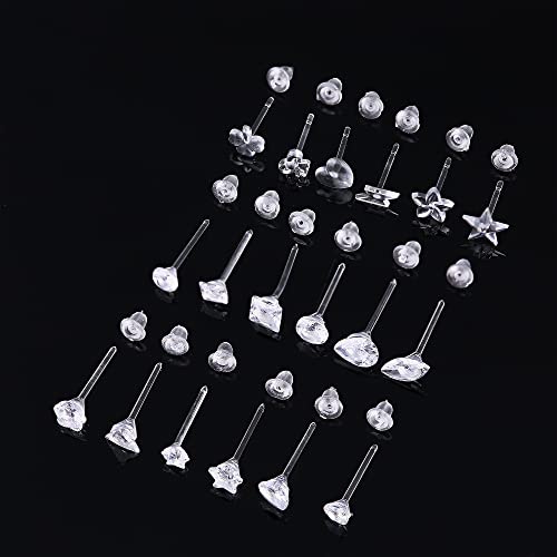 Orazio 18Pairs Plastic Stud Earrings For Women Clear Acrylic Post Earrings Star Heart Birthstone Cubic Zirconia Stud Earrings Set Piercing Retainers For Work Sport #TOP1