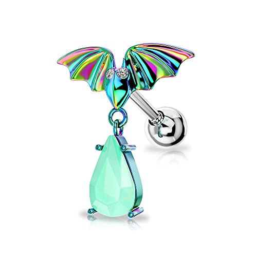 OUFER Dangle Cartilage Stud Earrings 316L Surgical Steel Bat Shaped Tragus Helix Piercing Jewelry Halloween Ear Body Piercing Jewelry