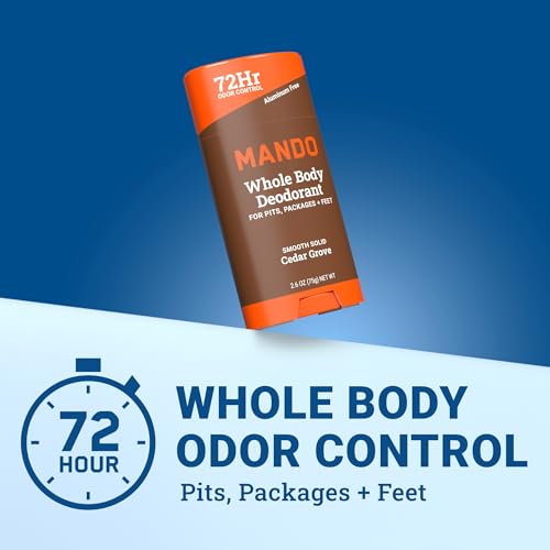Mando Whole Body Deodorant For Men - Smooth Solid Stick - 72 Hour Odor Control - Aluminum Free, Baking Soda Free, Skin Safe - 2.6 Ounce (Pack of 2) - Cedar Grove