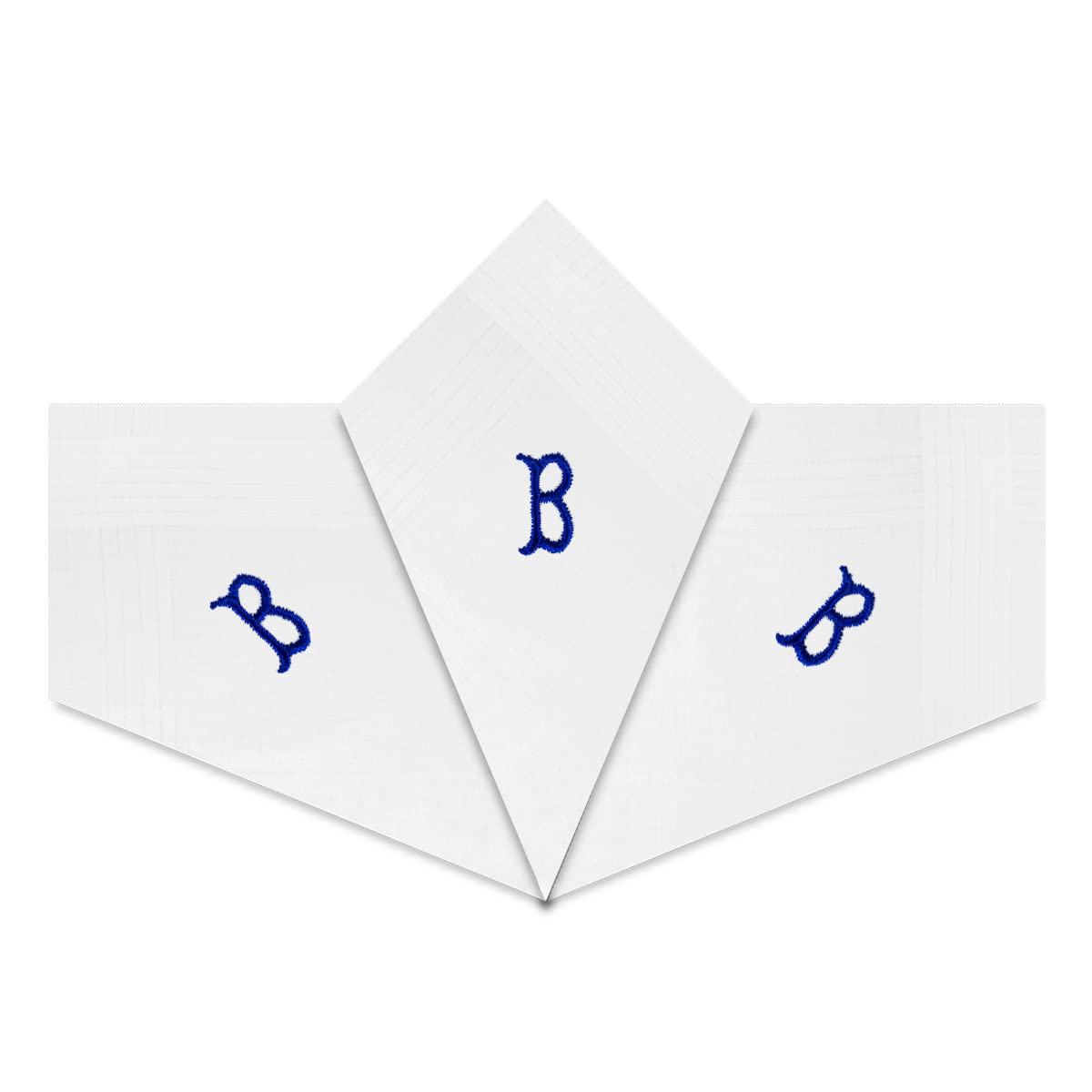 Warwick & Vance 3 Pack Of Mens/Gentlemens White Satin Bordered Handkerchiefs With Blue Embroidered Initials, Letter B