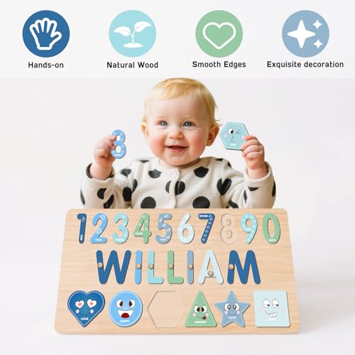 Image of OELTTG Name Puzzle for Kids Personalized, Toddler Wooden Puzzles, Early Learning Toys for Baby, 1st Birthday Gifts, Personalized Baby Gifts