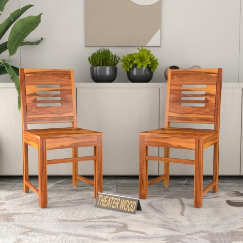 Image of Solid Sheesham Wood Dining Chair Set of 2 | Premium Wooden Dining Chairs for Dining Table | Modern Slatted Backrest | Heavy Duty Kitchen & Dining Room Chairs |