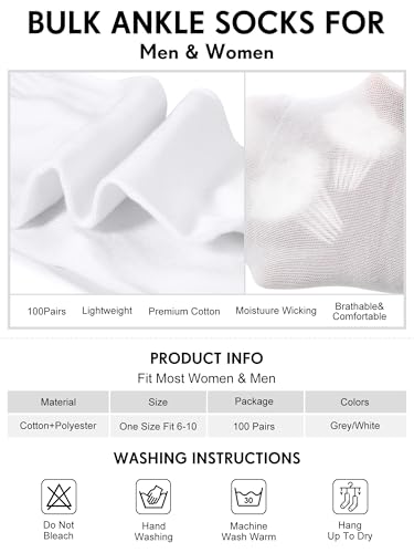 Image of Tarpop 100 Pairs Bulk Mens Socks Moisture Wicking Casual Sports Ankle Socks for Homeless Unisex Adult Men Women