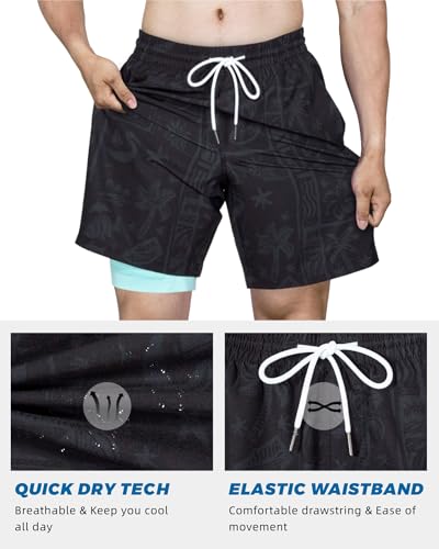 Image of SURF CUZ Mens Swim Trunks with Compression Liner Swim Shorts 7 inch Swimming Trunks Stretch 7 Inch Swim Suits Quick Dry