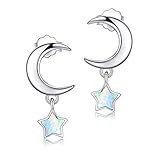 💎💗Material💎925er Sterling Silber Mond und Stern Ohrringe, Sterling Silber mit Opal Stern Ohrringe, mit einem Schmuck Geschenk-Box.