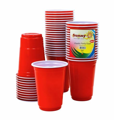 Plastic Party Cups - Red 16oz (475ml) 50 Pieces - Disposable Sturdy Cups for Birthdays and All Occasions