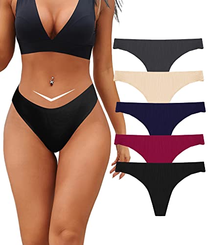 NC Tanga Zero Feel Invisible Mujer Bragas Cintura Baja Color Sólido Pack de 5 Braguitas sin Costuras Cómoda Ropa Interior Cover