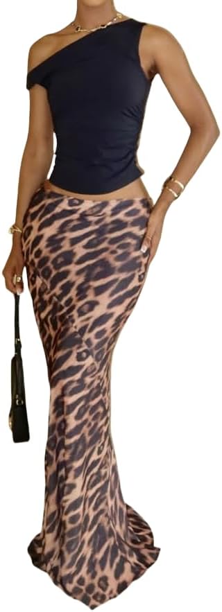 Leopard Print Skirt Cheetah Print Long Skirts for Women Trendy Y2k Summer Skirts Maxi Skirt