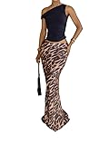 HOHOPEACH Leopard Print Skirt Cheetah Print Long Skirts for Women Trendy Y2k Summer Skirts Maxi Skirt (Brown Leopard print02,S,Small)