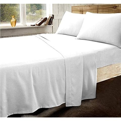 Sleep&Snuggle 100% Brushed Cotton Thermal Flannelette Fitted Sheet - Small Double - White Cover