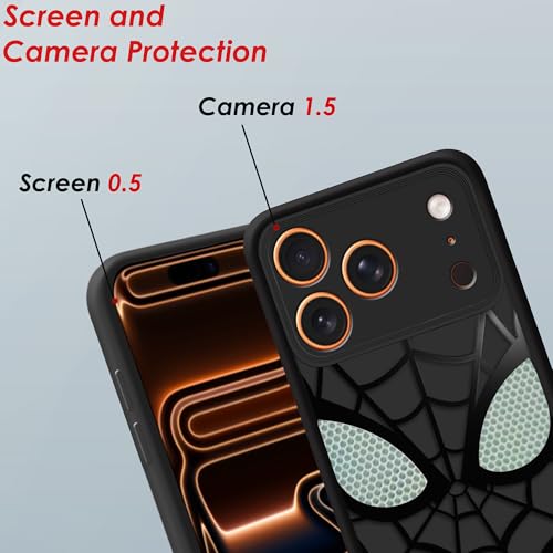 Image of Stylish Spider Back Case Cover Compatible for iPhone 17 Pro Max | Spidey Face Mask Case | Soft Silicone | Camera & Full Body Protection | Shock Proof | (Black)