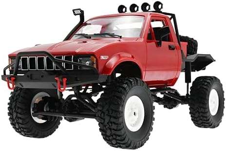 YIKESHU RC Truck Remote Control Rock Crawler Off-Road Racing Vehicles 1:16 2.4G 2CH 4WD Offroad RC Crawler Kids Toy Climb Rc Semi Truck RTR Trailer LED Lights Red (WPL-C14)