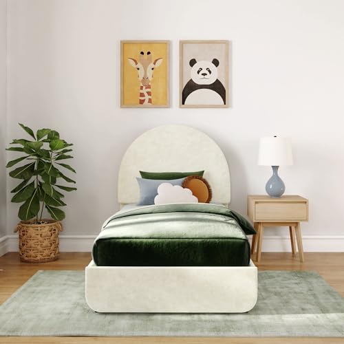 Max & Lily Upholstered Twin Bed Frame with Arch Headboard, Upholstered Platform Bed for Kids, No Box Spring Needed, Easy Assembly, Cream by Max & Lily - Image 2