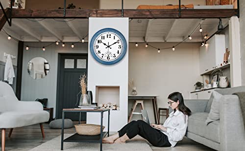 Jenlystime 12 Inch Indoor/Outdoor Retro Waterproof Wall Clock With Thermometer Silent Round Quartz Battery Operated Easy To Read Decorative For Kitchen Patio,Bathroom,Deck,Porch,Pool(Blue) #TOP5