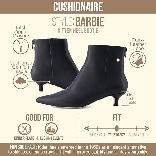Image of CUSHIONAIRE Women's Barbi Pointed Toe Kitten Heel Bootie - Soft Vegan Leather, Memory Foam, Wide Widths, and Back Zipper