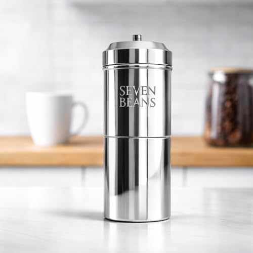 Image of Seven Beans South Indian Coffee Filter | 180 ml (3-4 cups) | Stainless Steel Degree Coffee Maker | Traditional Madras Kaapi Filter | Mirror Finish Decoction Maker | Authentic Indian Drip Brewer