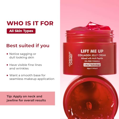 Image of Conscious Chemist Collagen Jelly Face Cream 50g | Niacinamide & Hydrolyzed Collagen | Powered by 6 peptides & Liftox technology | Sagging, Fine lines & Dullness | Anti-Aging Moisturizer | All Skin Types